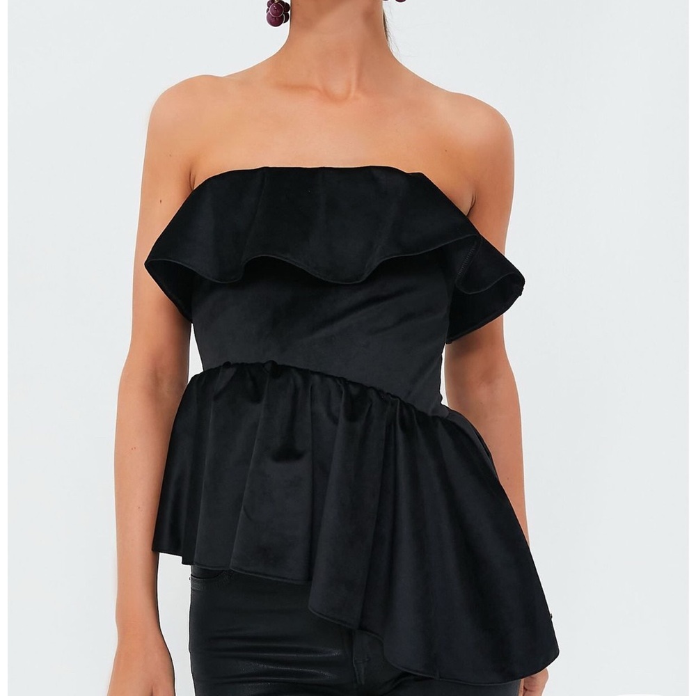 KIKA VARGAS Black Velvet Nita Asymmetrical Strapless Top NWOT Size XS $650
